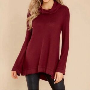 Z Supply Ali Cowl Neck Merlot Wine Burgundy Slub Knit Sweater Sz M